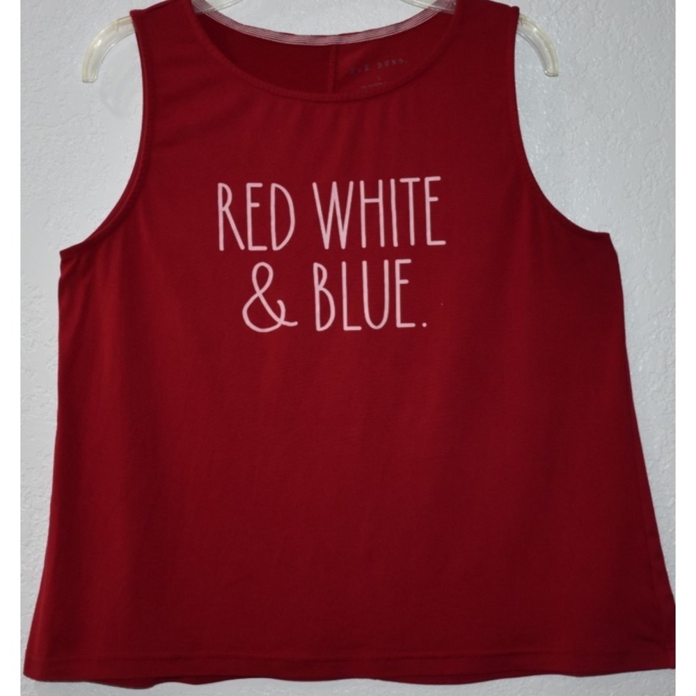 Rae Dunn RED TANK Patriotic Stretch Top RED WHITE BLUE Sleeveless Top